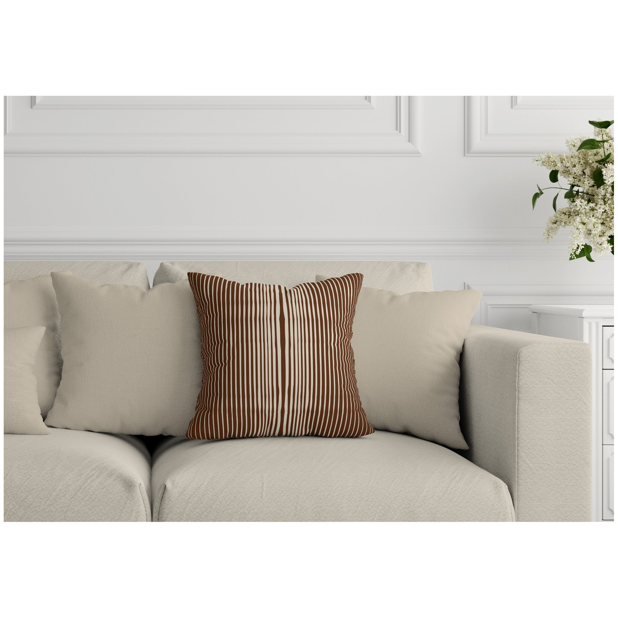 Ash Striped Indoor/Outdoor Throw Pillow, 20" x 20", Brown