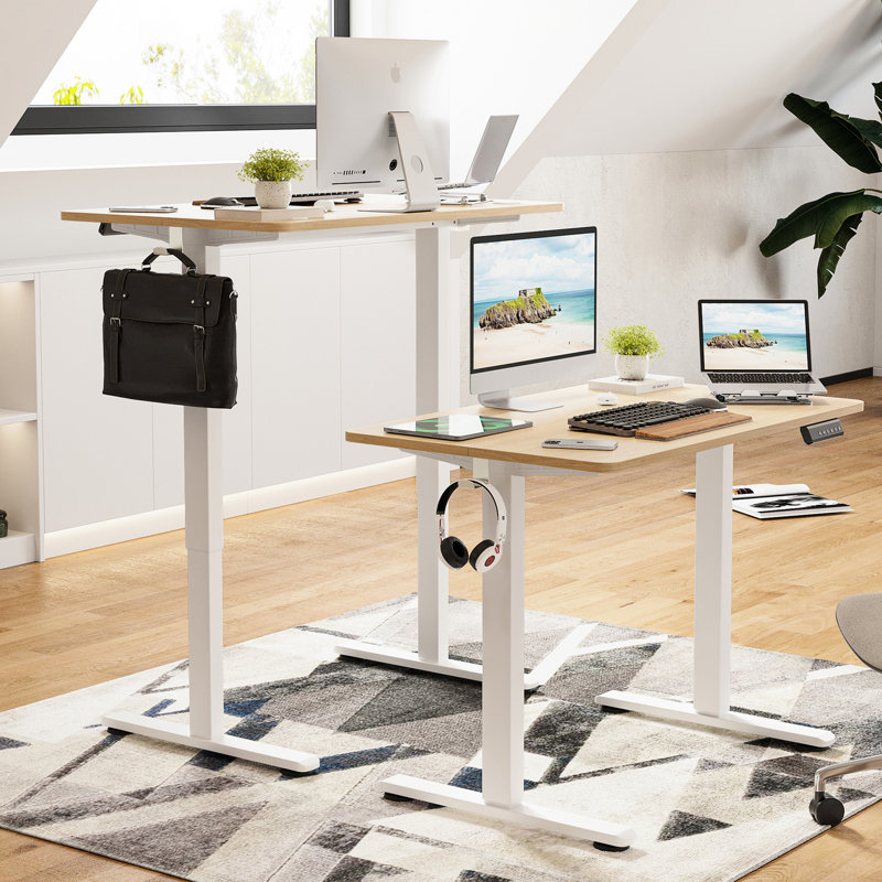 Bureau assis-debout électrique à hauteur réglable pour bureau à domicile, 101,6 x 61 cm avec plateau de jonction, structure en acier au carbone haute résistance, conception ergonomique, évite les longues heures de travail assis au bureau, en pouces, qualité