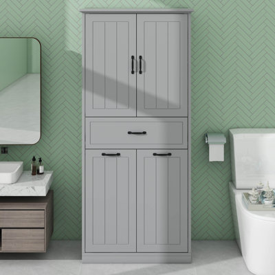 Home Bathroom Storage Cabinet With Two Laundry Baskets Doors And Drawer