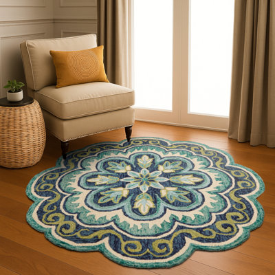 Cementon Hand Tufted Green Floral Wool Rug