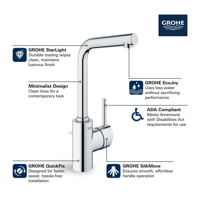 Concetto™ Single Hole Bathroom Faucet with Drain Assembly, Starlight Chrome