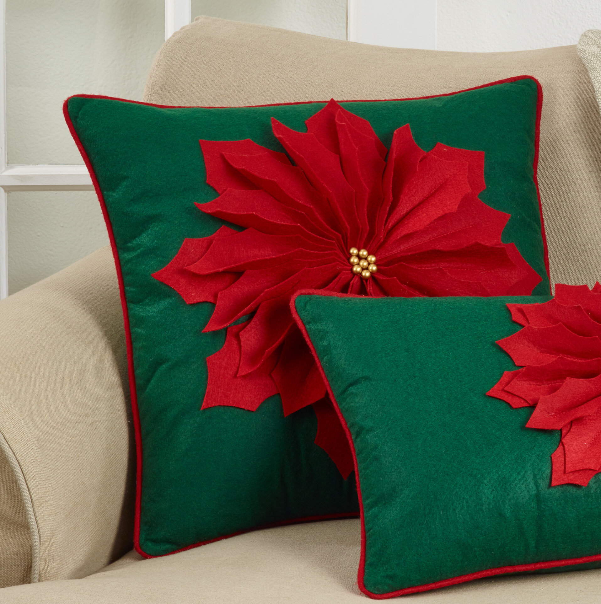 Quan Christmas Poinsettia Design Throw Pillow The Holiday Aisle