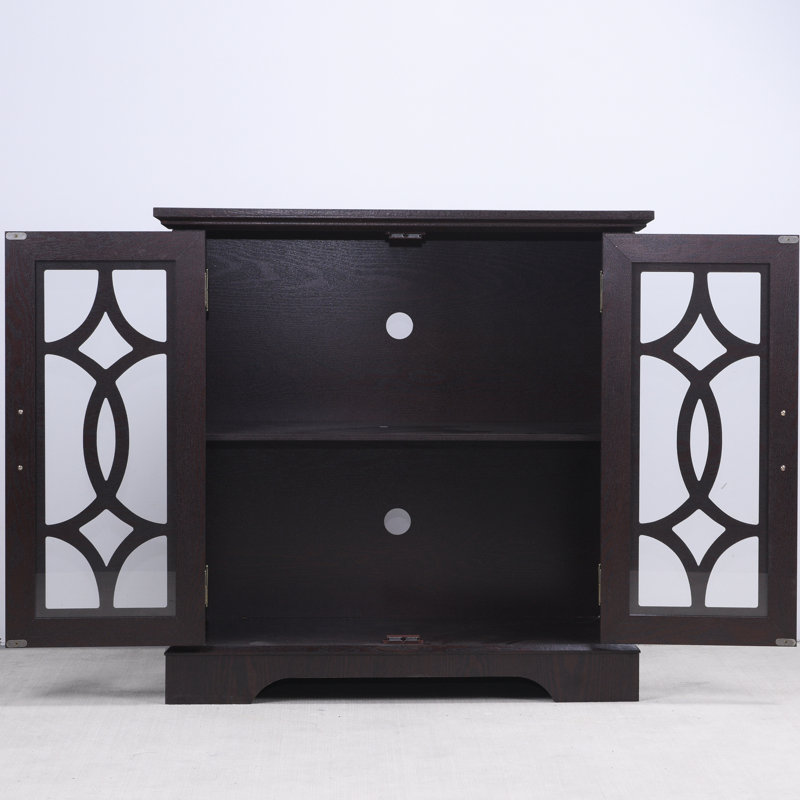 Buffet l 33,94 po x P 15,16 po x H 33,27 po avec porte vitrée, tablette réglable à 3 positions, rouge foncé pour espace de vie spacieux