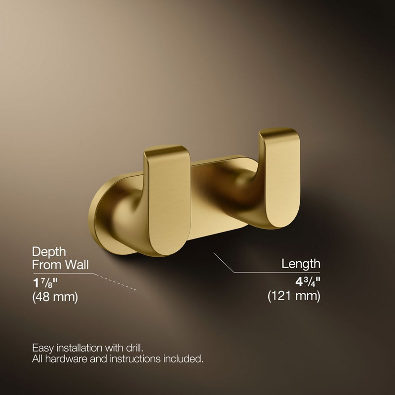Avid Double Robe Hook, Vibrant Brushed Moderne Brass