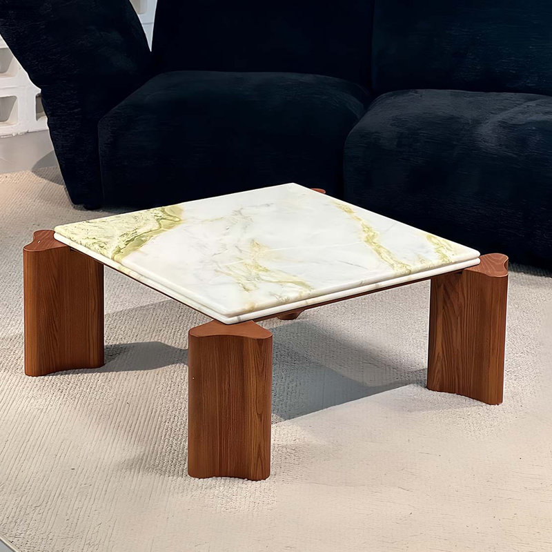 Modern Light Green Marble Coffee Table, 13.8" H x 35.4" L x 35.4" W