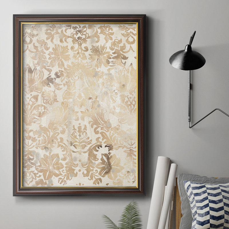 Toile encadrée noyer damassé de qualité supérieure II - prête à être accrochée, H 20 po x l 16 po x P 2,5 po