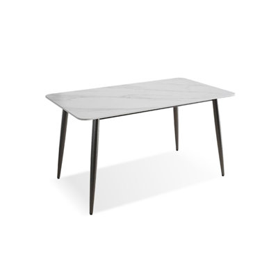 White Rectangular Sintered Stone tabletop with Carbon Steel Dining Table For Dining Room/Kitchen