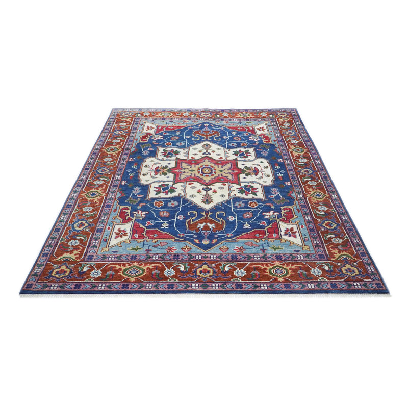 8'11''x12'2'' Hand Knotted Wool Navy,Burnt Orange Oushak Rug, Blue, Rectangle 8'11" x 12'2"