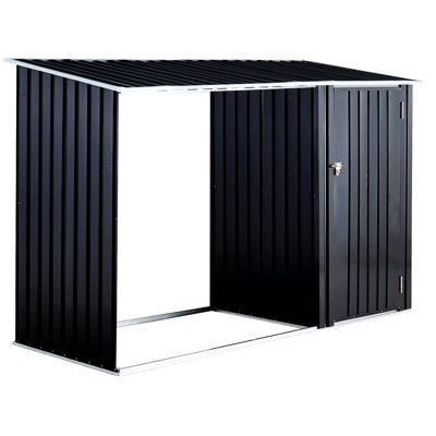 Firewood Storage Shed, Outdoor Firewood Rack, Outdoor Storage Shed With Log Holder, Firewood Shelter For Patio, Anthracite Galvanized Steel