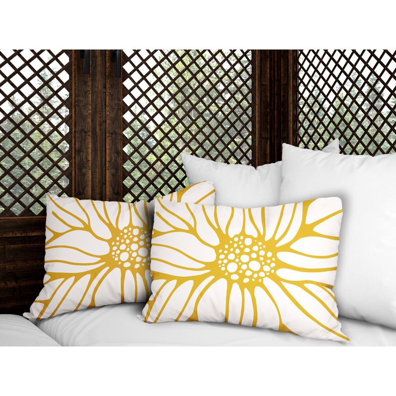 Floral Outdoor Reversible Throw Pillow, Yellow