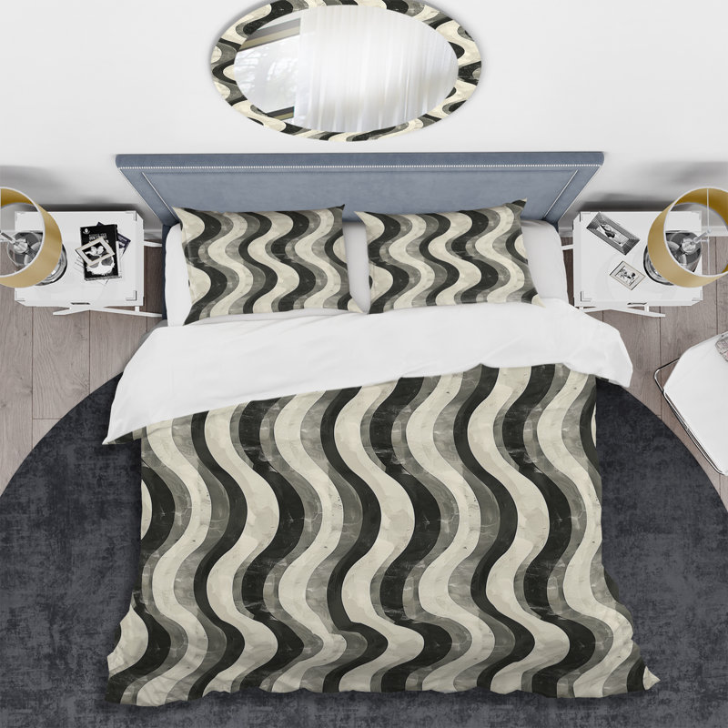 Gris géométrique rétro - Ensemble de housse de couette géométrique rétro, Housse de couette très grand + 2 très grandes ta