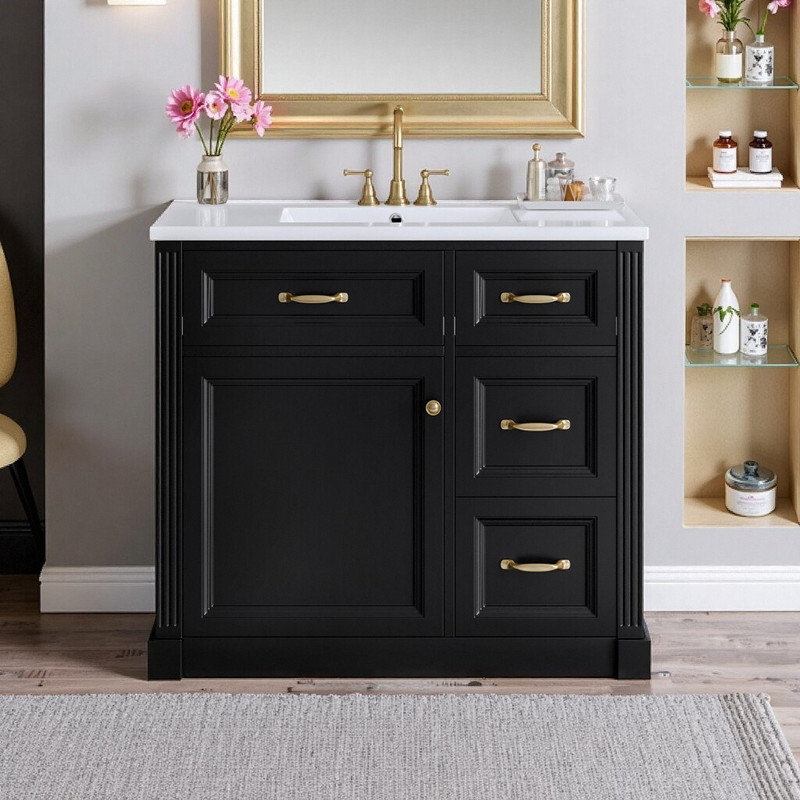 Ensemble de meuble-lavabo sur pied 36 po à 4 tiroirs avec porte d'armoire à fermeture en douceur 36 po, Noir