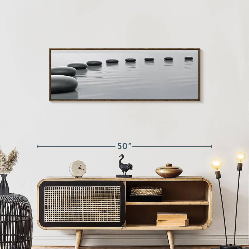 Pierres minimalistes, 43 po x 15 po, Cadre flottant noyer