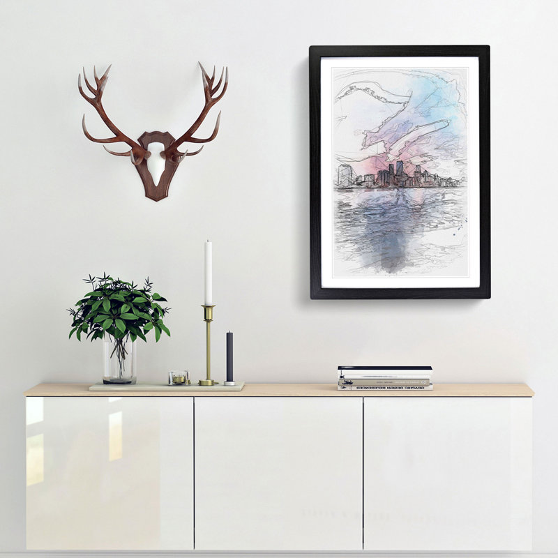 Miami Florida Skyline - Single Picture Frame Painting on MDF, Black Framed, 63cm H x 45cm W x 2cm D
