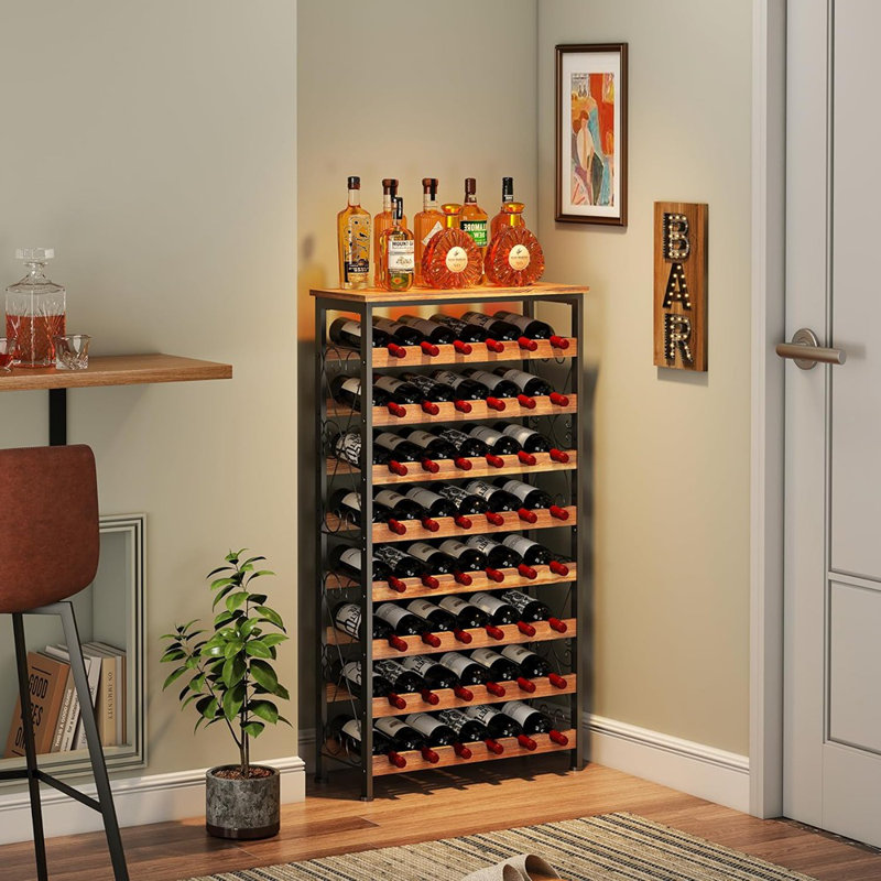 48-Bottle Rustic Brown and Black Wood and Iron Wine Rack