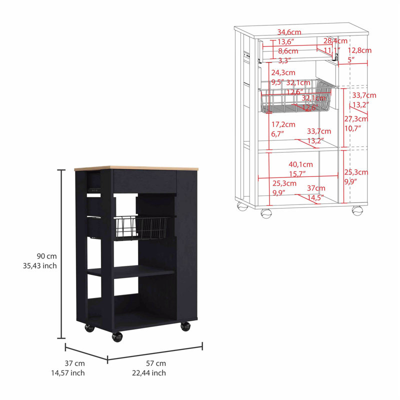 Chariot de cuisine polyvalent avec plusieurs options de rangement pour une organisation améliorée, Black