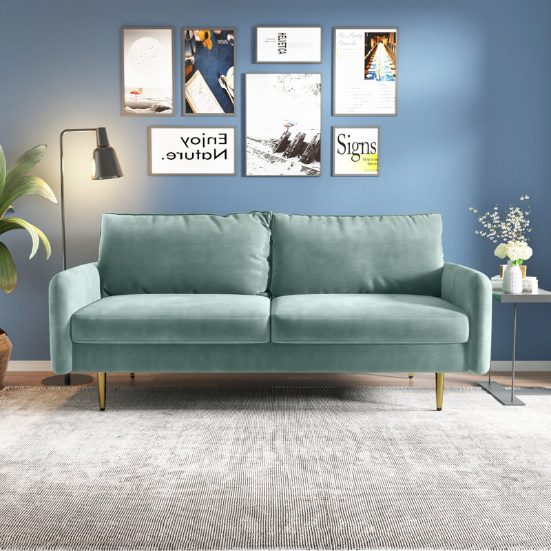 Canapé rembourré 70 po Siniard, Velours turquoise, H 33,1 po x l 70 po x P 31,7 po