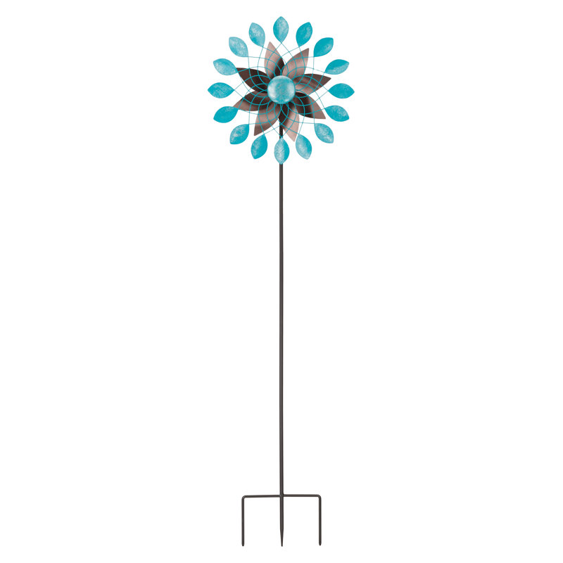 Geo Light Blue and Silver Leaf Outdoor Wind Spinner