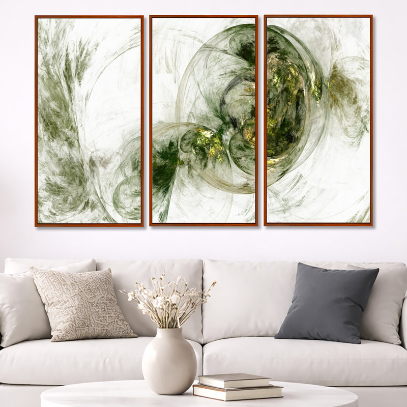 Coloured Smoke Green - ensemble de 3 reproductions d'art encadrées abstraites sur toile, 40" H x 60" W, Brun
