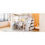 Lit mezzanine double avec 7 tiroirs, 2 tablettes et un bureau