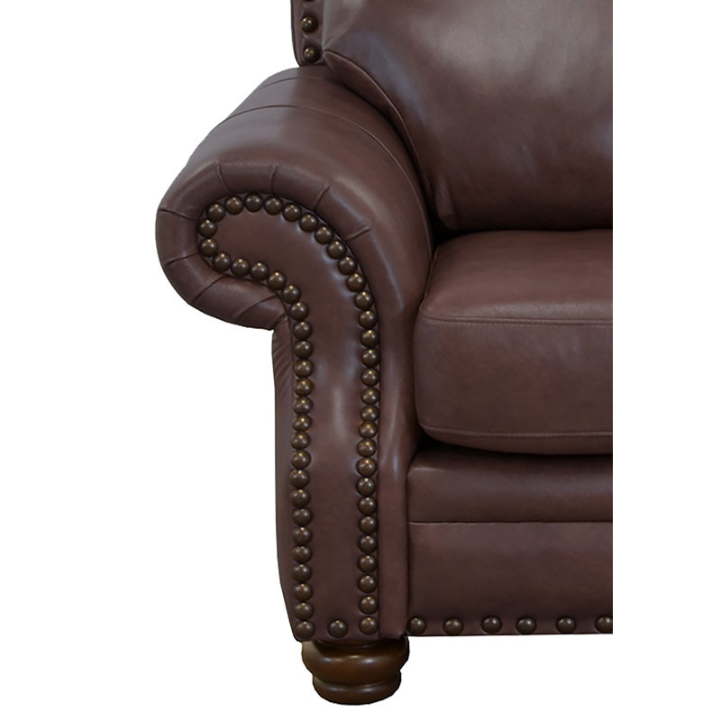 Somto 96" Genuine Leather Rolled Arm Sofa, Berkshire Dark Brown Genuine Leather