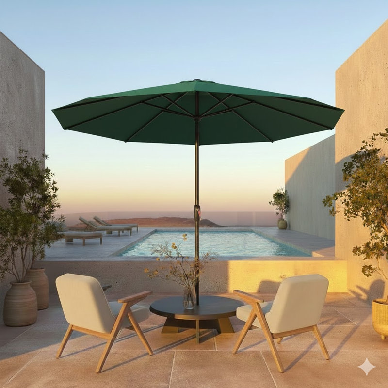 Parasols de table 9 pi avec parasol de marché pour la terrasse, auvent, balcon, piscine, Vert forêt