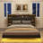 Upholstered Platform Floating Bed with Bookcase Storage Headboard