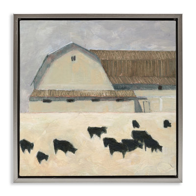 Grazing Black Farm Cattle Framed Floater Canvas Wall Art by Sue Jachimiec