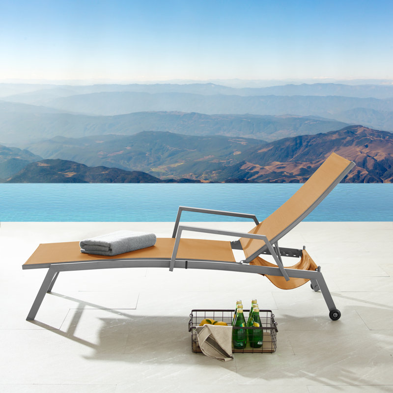 Chaise longue inclinable en métal Cand, gris, Orangé