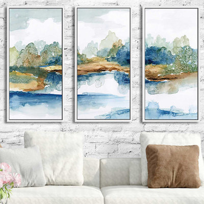 «Blue Serenity», peinture sur toile flottante 3 pièces