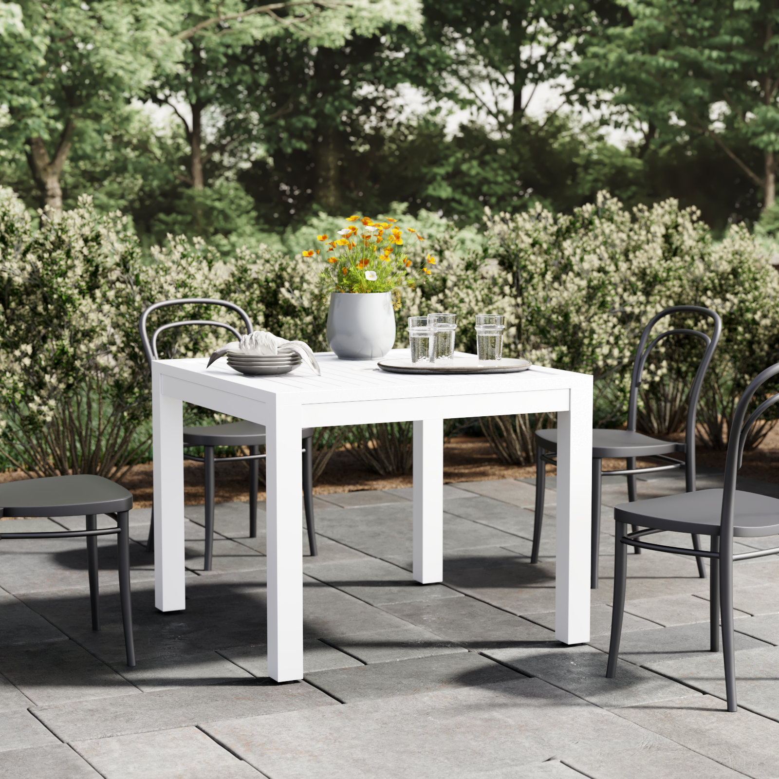 Poinsettia 36'' Outdoor Dining Table, Satin White, 29"H x 36"W x 36"W