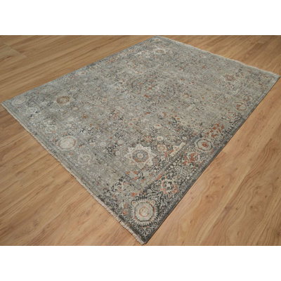 7'9" x 9'11" New Hand Knotted Grey Wool Rectangle Oriental Rug - MOA10291442
