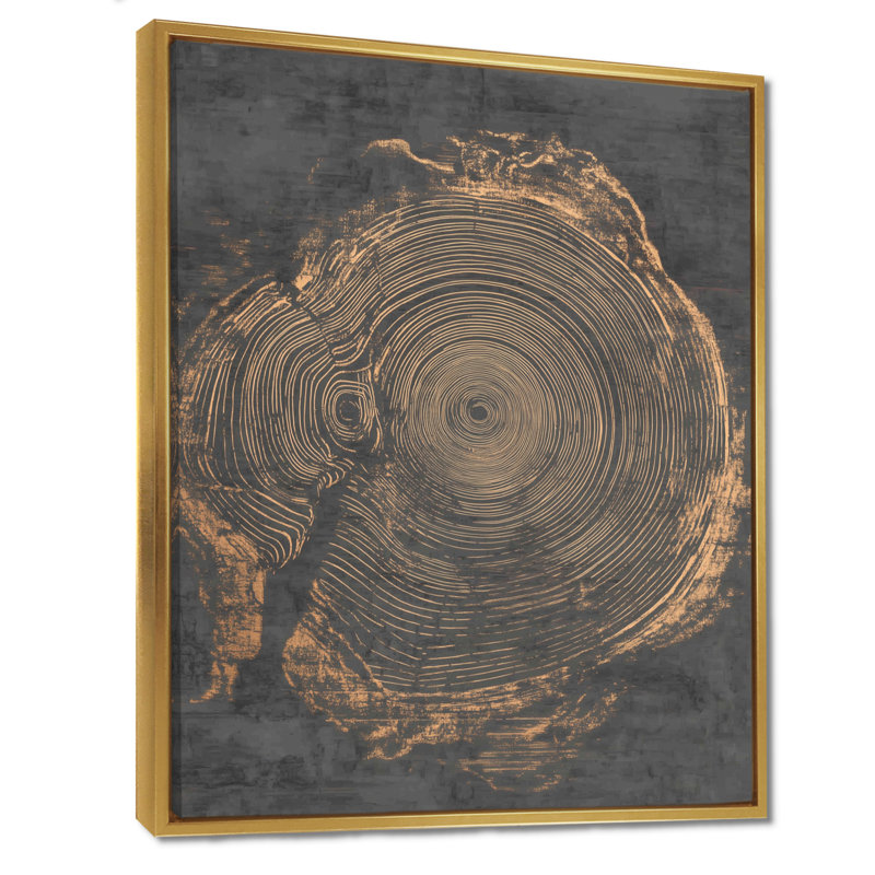 Spirale gris or sur fond de glissade sur bois - art mural minimaliste, impression sur toile gris minimaliste, Cadre flottant