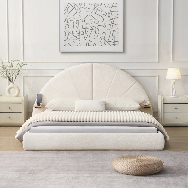 Unique Arched Boucle Bed with Small Table