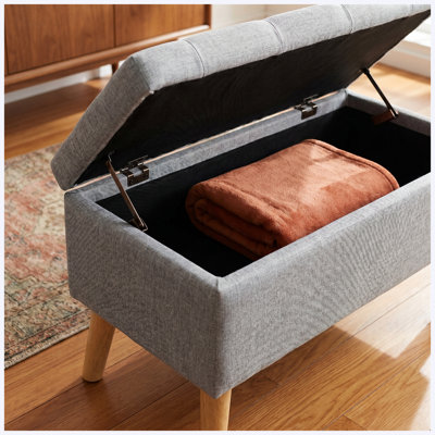 Banc de rangement avec repose-pieds de 32 po de large avec plateau intégré, repose-pieds carré rembourré pour le salon, la chambre à coucher et l'extrémité du lit