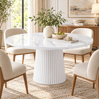 Table de salle à manger ronde Sedia de 119 cm (47 po) en MDF avec dessus et piètement en placage de marbre