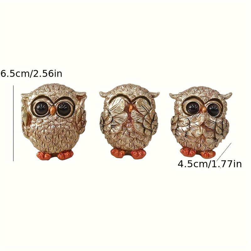 Ensemble de 3 sculptures hibou, Brun