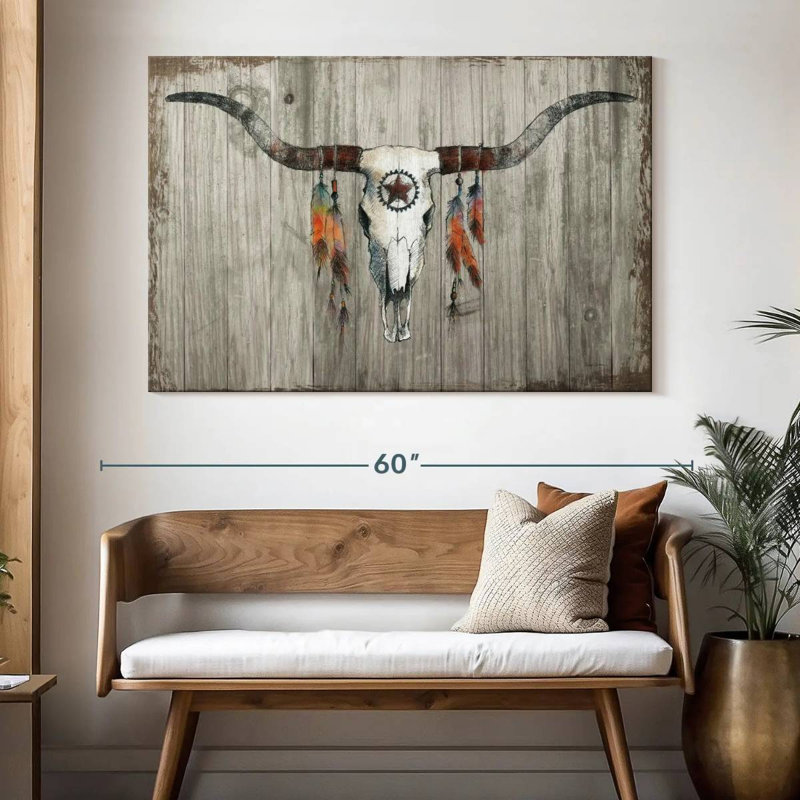 Khorn Longhorn sur bois gris foncé, H 34 po x l 51 po