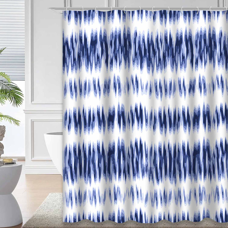 Rideau de douche bleu avec 12 crochets bleu marine Batik Tie Dye, L 72 po x l 84 po