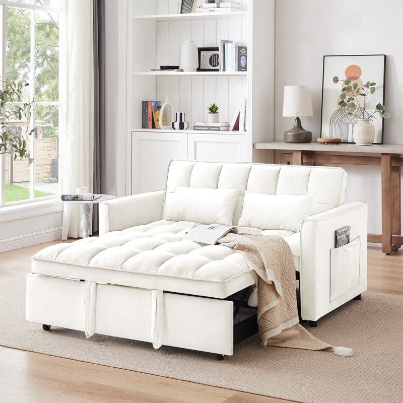 3 in 1 Convertible Sleeper Sofa Bed, Modern Pull Out Couch Bed, Adjustable Backrest, Loveseat Futon Sofa with Pillows & Pockets for Living Room Apartment