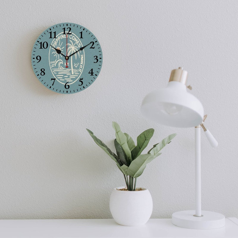 Horloge murale sarcelle blanche emblème de plage, 12 po x 12 po, pour décor de vestibule et de porche