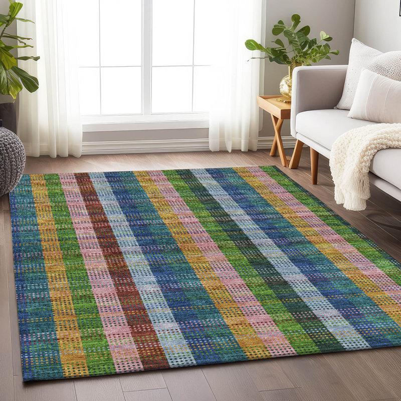 Tapis bleu marine de qualité supérieure lavable à la machine Prisco, Rectangle 5 pi x 7 pi 6 po