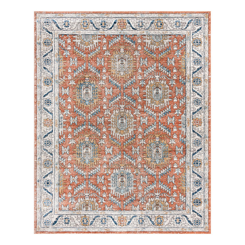Tapis oriental pêche / gris / bleu Weingartner, Rectangle 9 pi x 12 pi