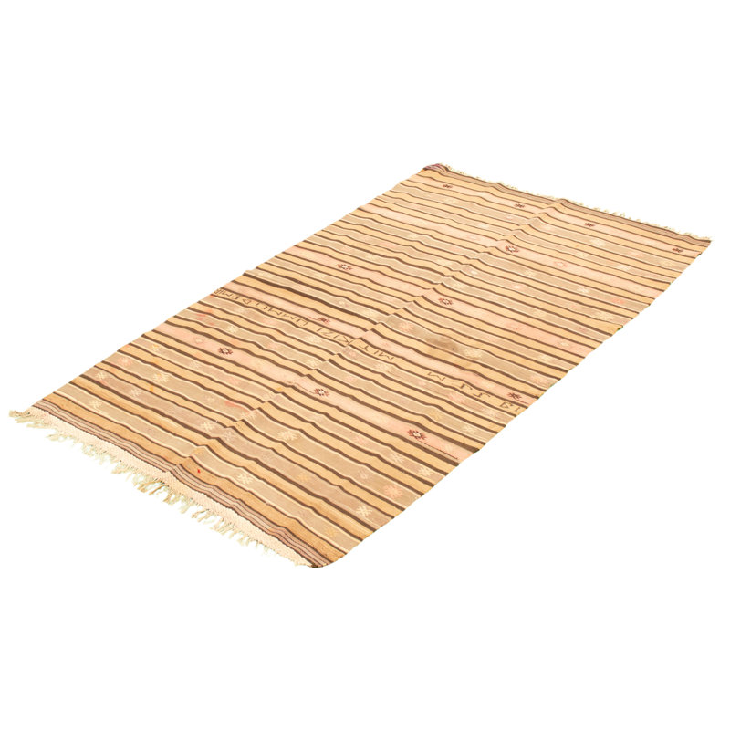 Tapis unique en laine noué à la main de style crème des années 1980 de 4 pi x 8 pi 11 po Cyria