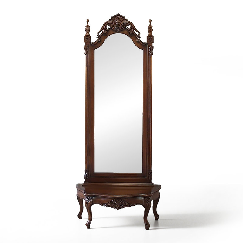 American-Style Vintage Maple Full-Length Mirror With Base