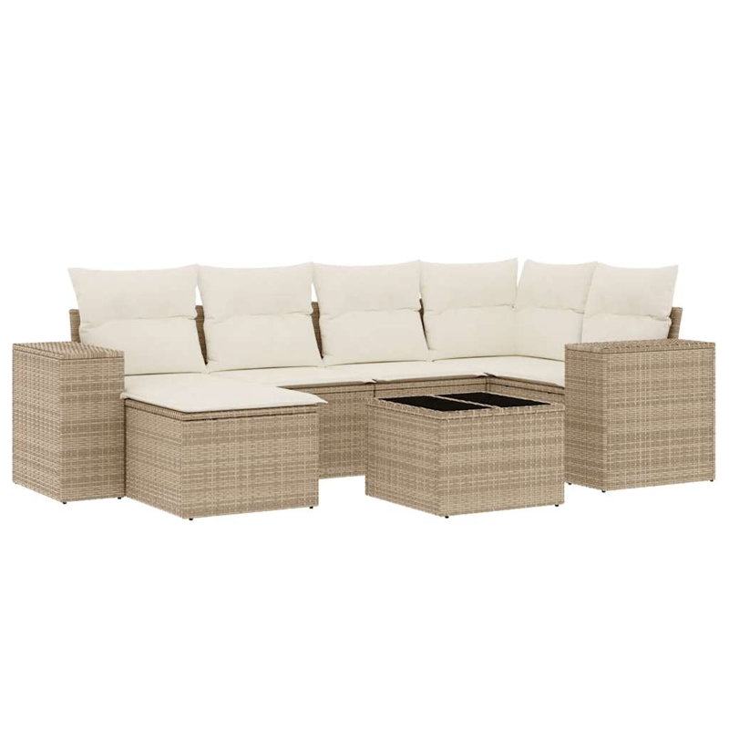 Ensemble de canapé de jardin en rotin PE beige, acier thermolaqué Vidaxl, verre trempé