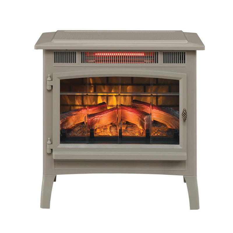 Freestanding Electric Fireplace Stove Heater with 3D Flame Effect for 1,000 Sq. Ft. Room, French Gray