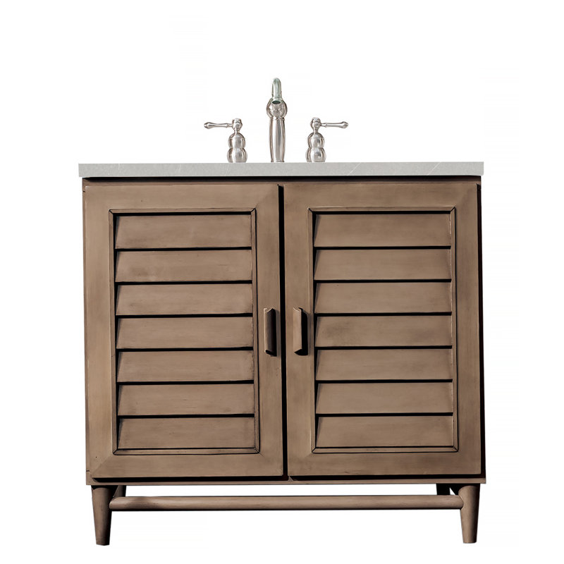 Portland 36'' W Single Vanity, Whitewashed Walnut, White Zeus, 8" Widespread