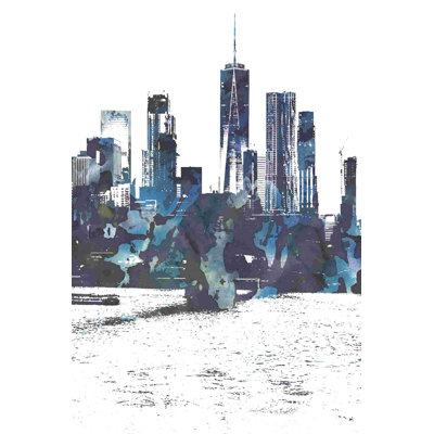 Grey Blue City Skyline Painting