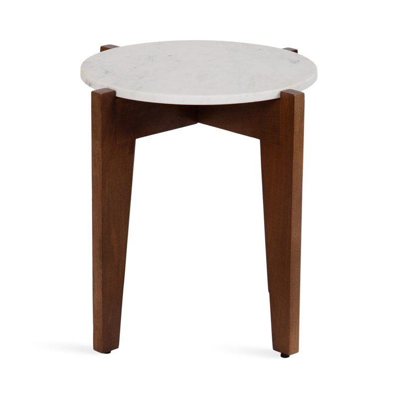 Table d'appoint ronde en marbre, Bois brun foncé